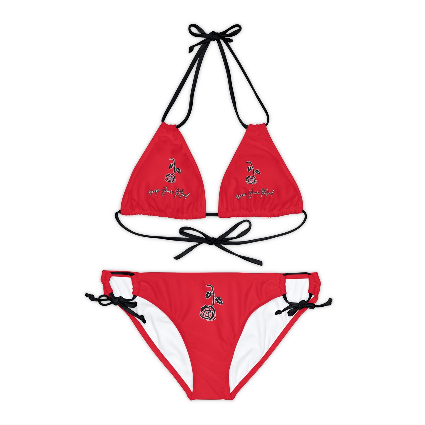 Red Falling Rose 2 Piece Tie Up Swimsuit