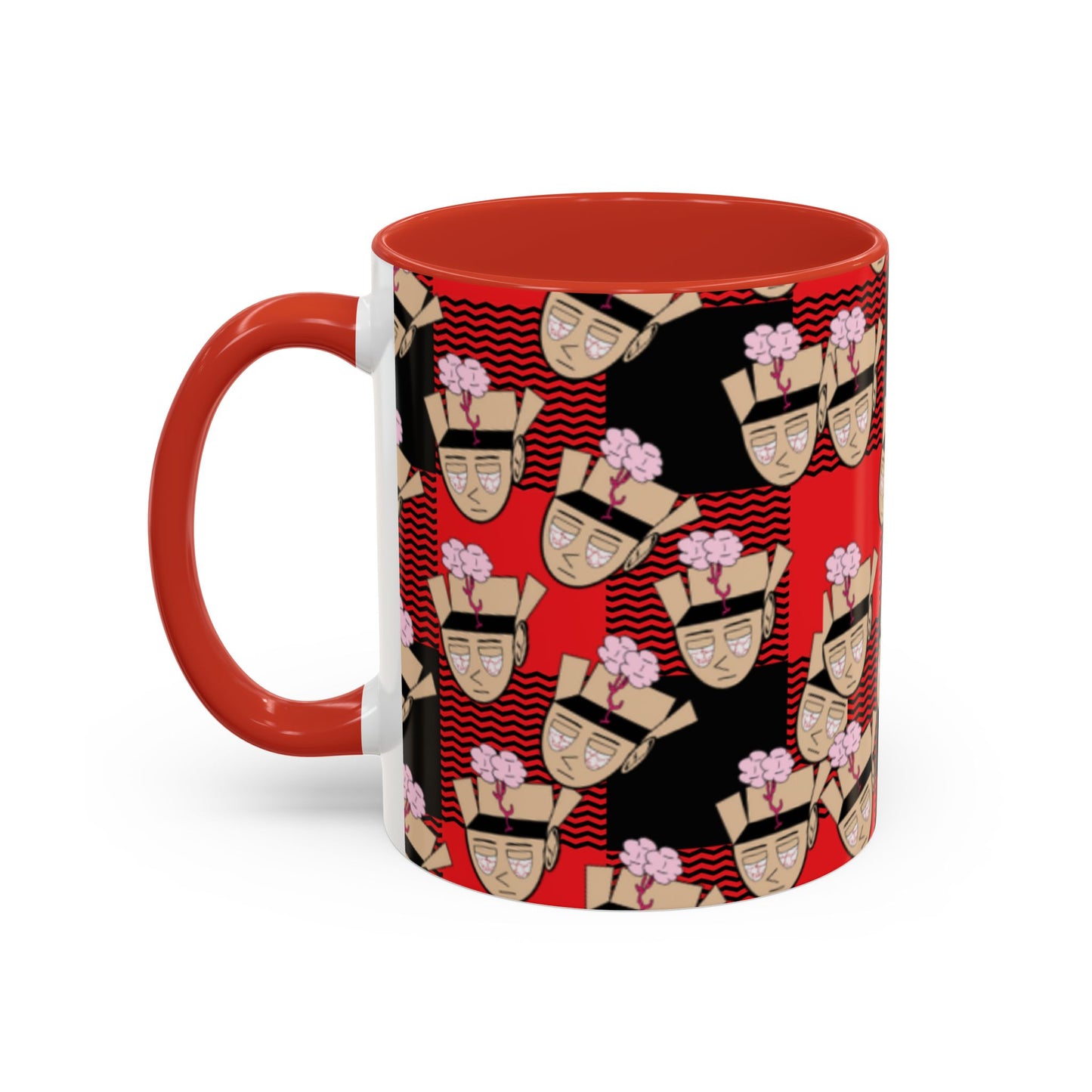 Red Black Plaid Mind Escaped Accent Coffee Mug (11, 15oz)