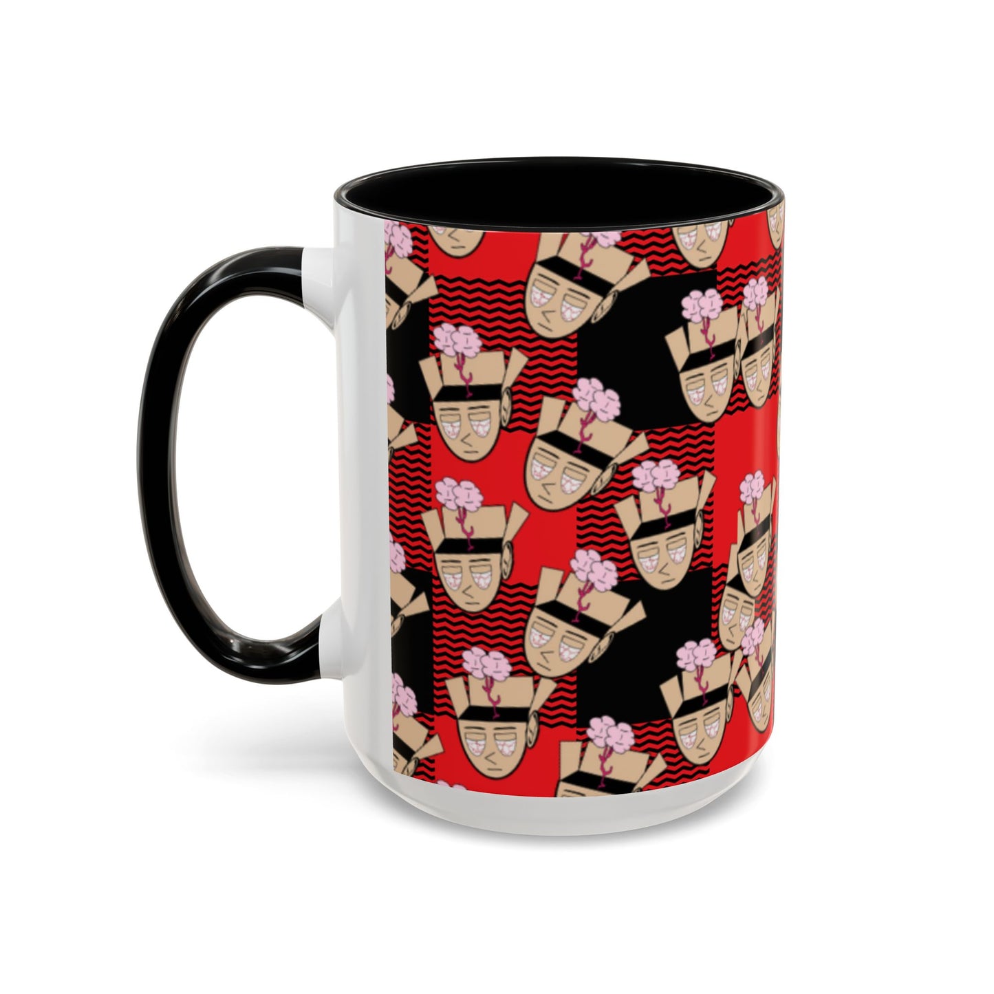 Red Black Plaid Mind Escaped Accent Coffee Mug (11, 15oz)