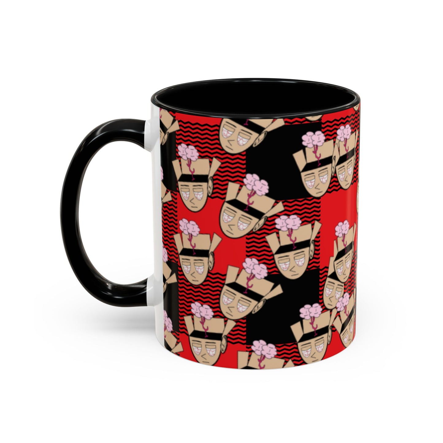 Red Black Plaid Mind Escaped Accent Coffee Mug (11, 15oz)