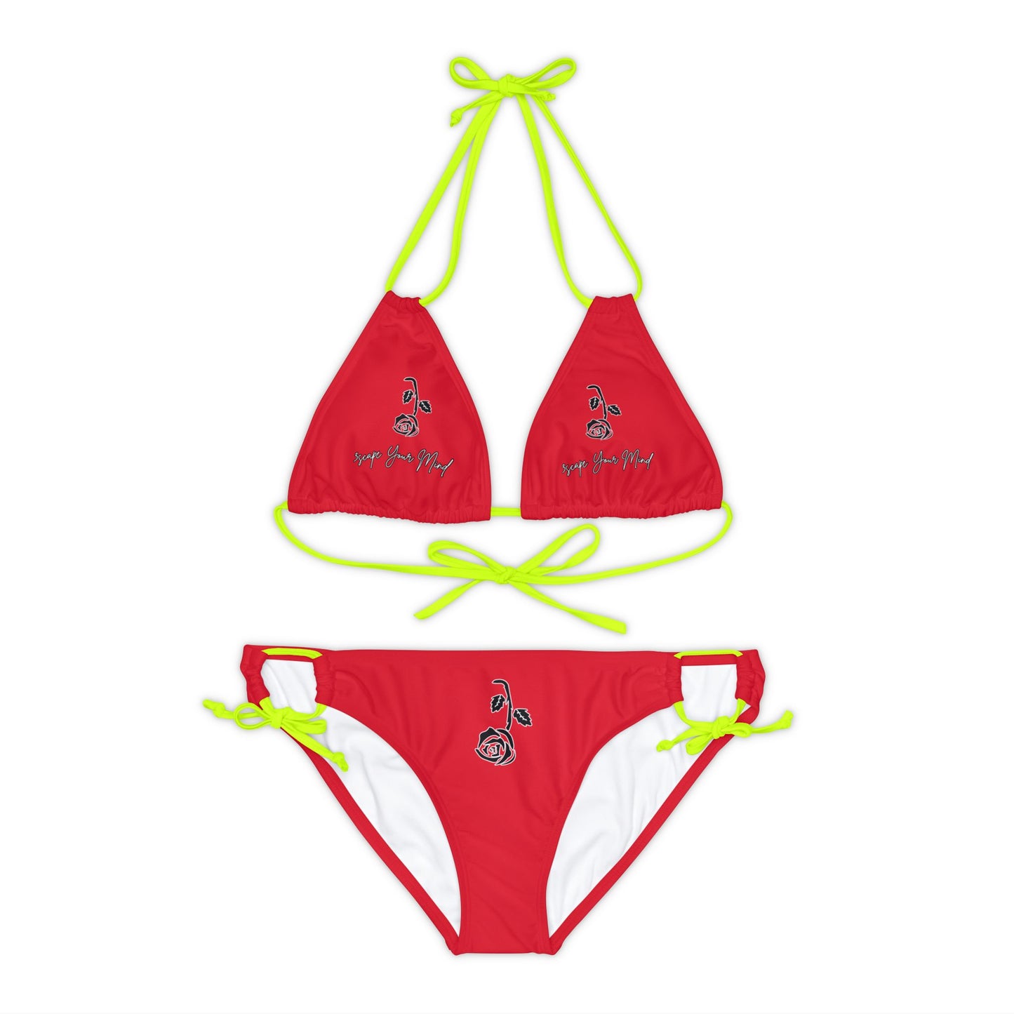 Red Falling Rose 2 Piece Tie Up Swimsuit