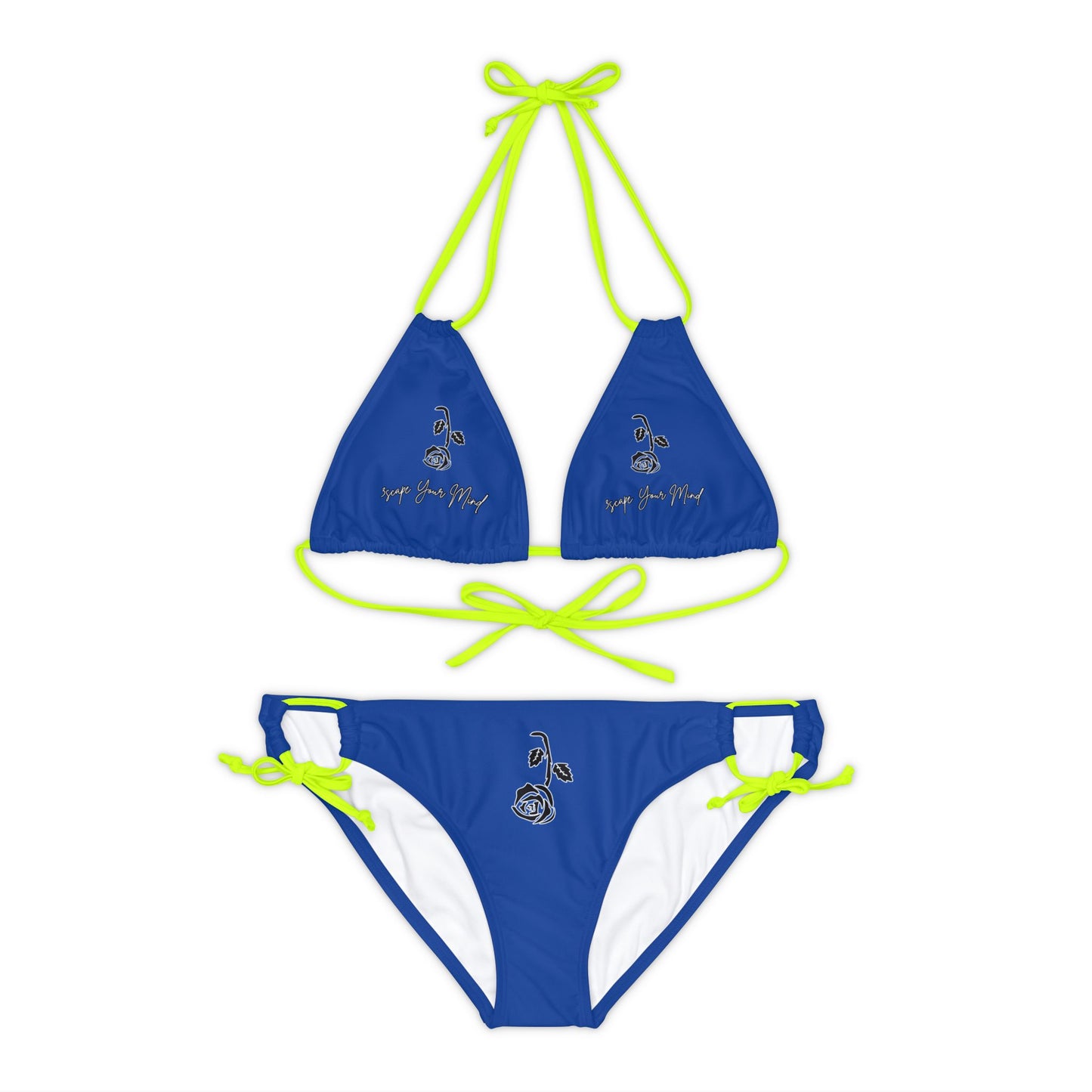 Blue Falling Rose 2 Piece Tie Up Swimsuit