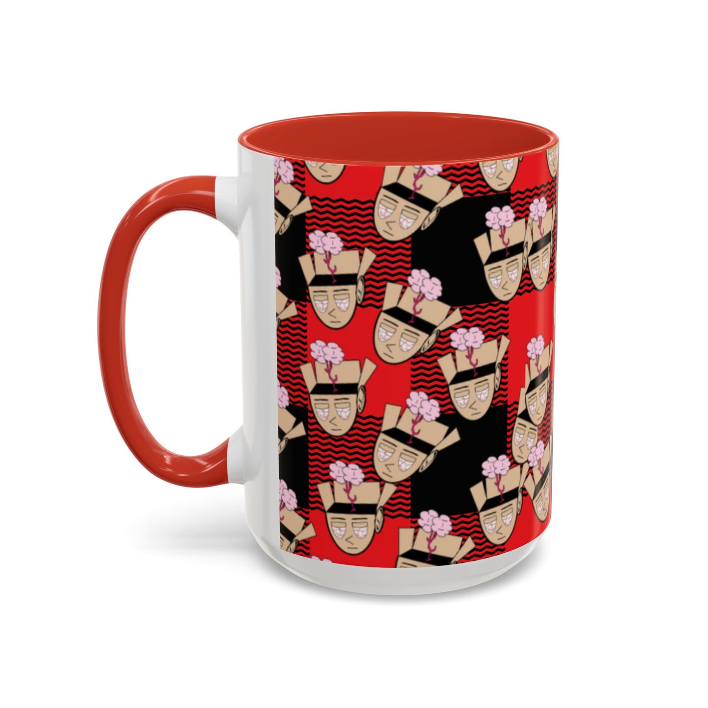 Red Black Plaid Mind Escaped Accent Coffee Mug (11, 15oz)