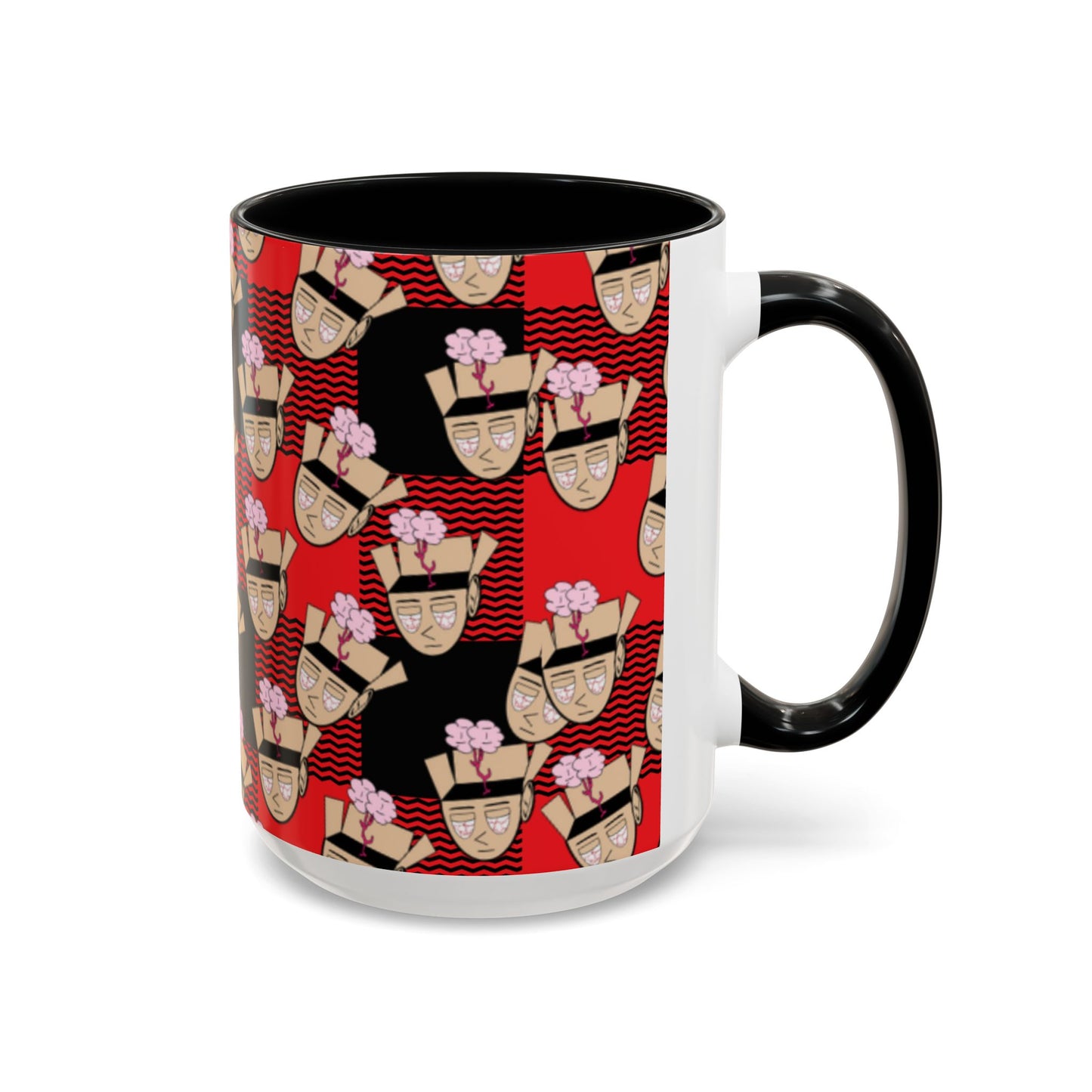 Red Black Plaid Mind Escaped Accent Coffee Mug (11, 15oz)