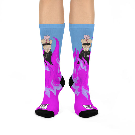 3YM Mascot in Pink Blue Fire Socks