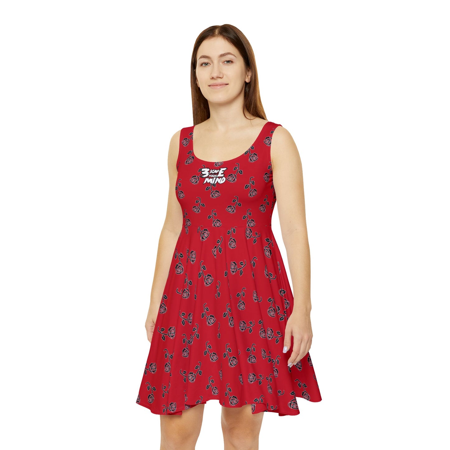 Red Falling Roses Women's Dress