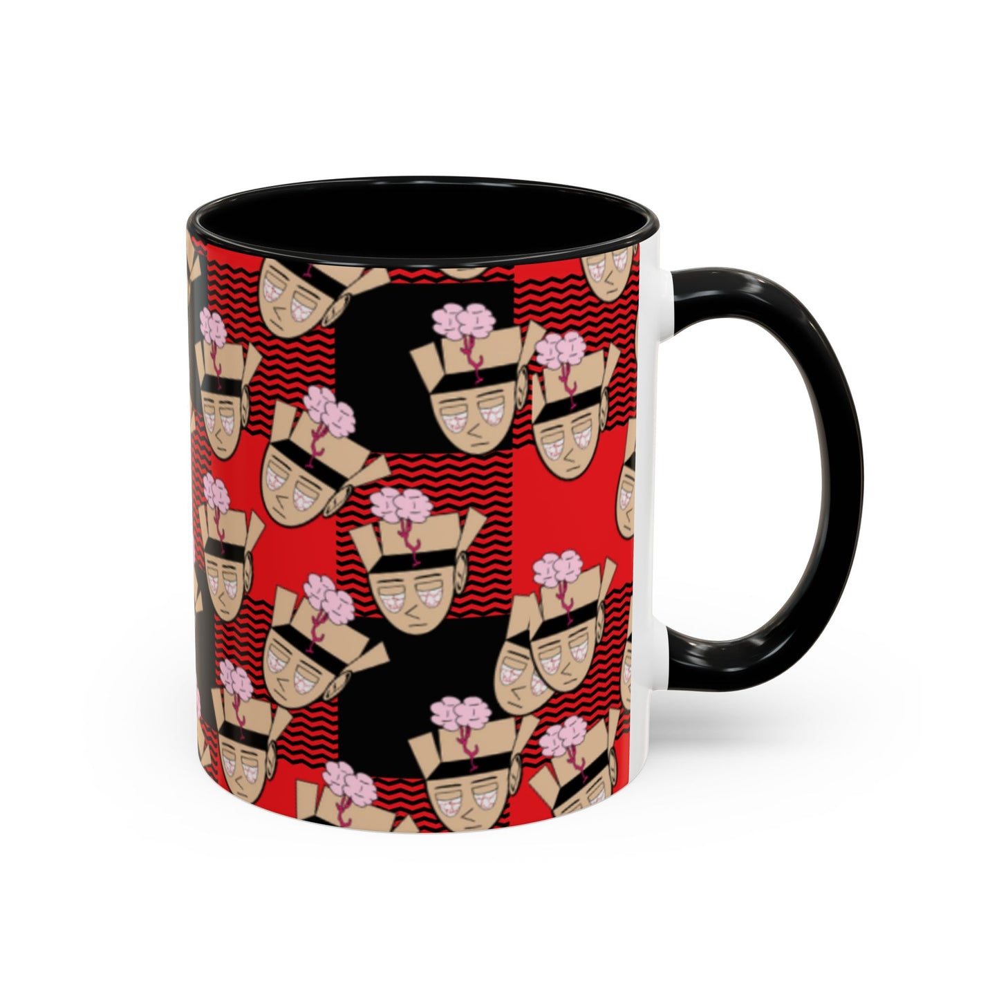 Red Black Plaid Mind Escaped Accent Coffee Mug (11, 15oz)