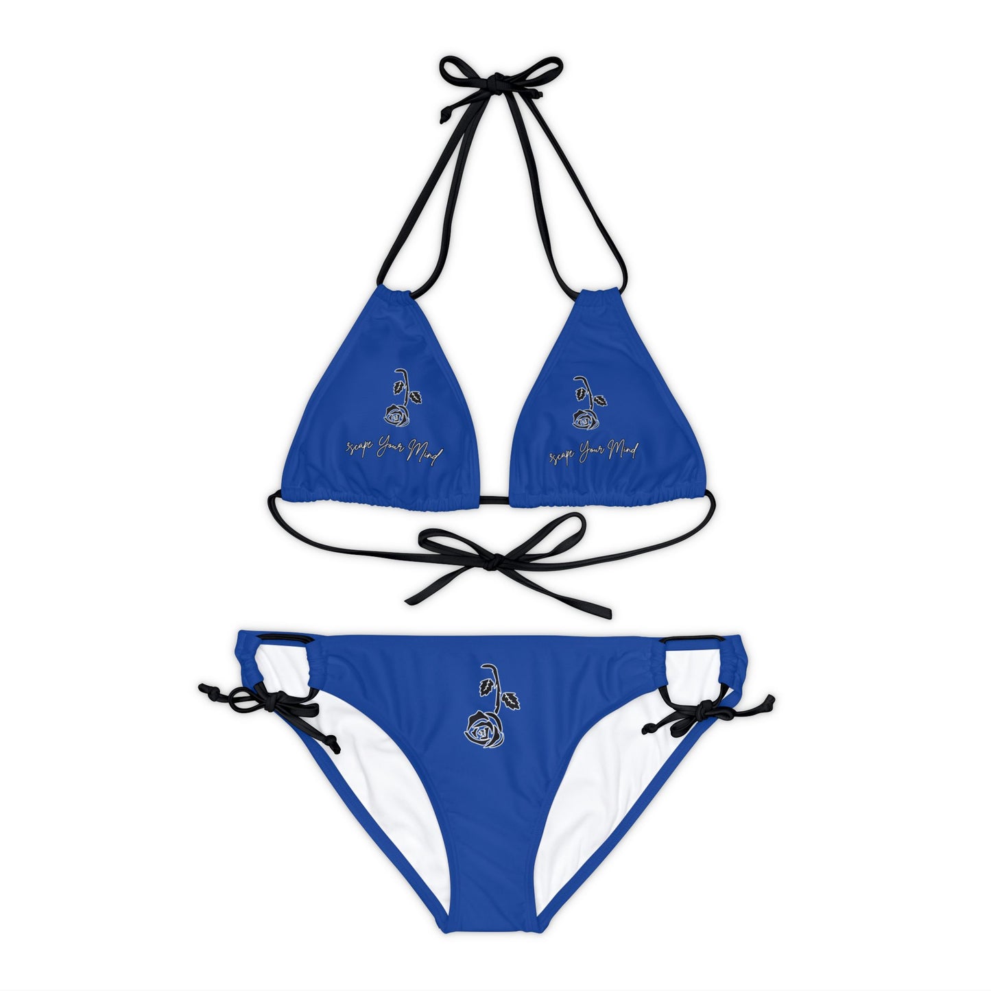 Blue Falling Rose 2 Piece Tie Up Swimsuit