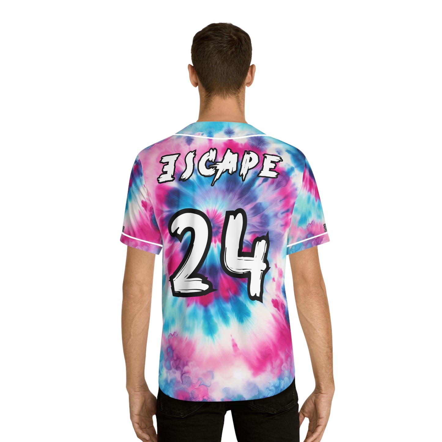 3YM Pink White Blue Tye Dye Baseball Jersey